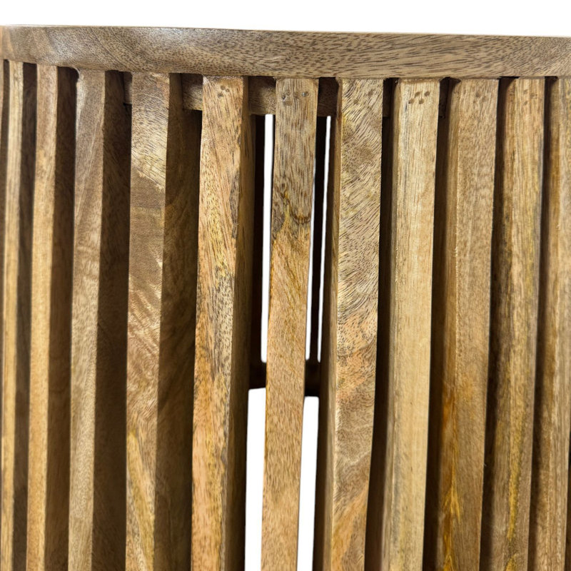 Table d'appoint ronde élégante 24 po avec base à lattes en forme de cloche, entièrement assemblée, Naturel
