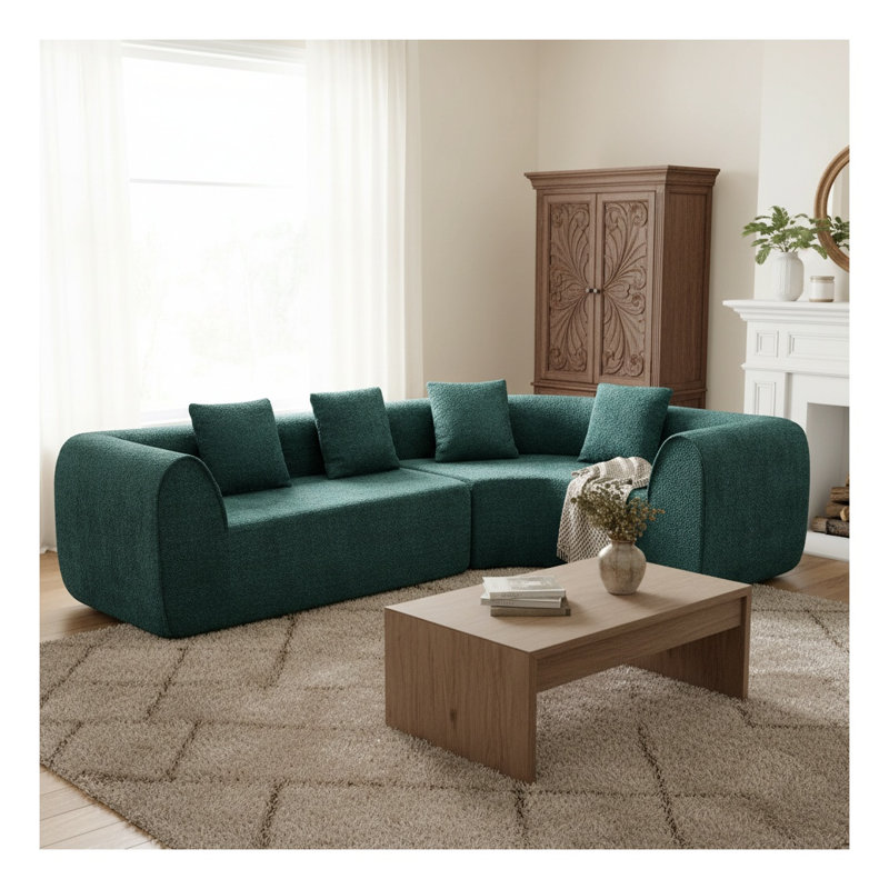 Canapé modulaire incurvé modulaire en L 110 po avec mousse haute densité, ensemble de 2 pièces, orienté à droite pour le salon