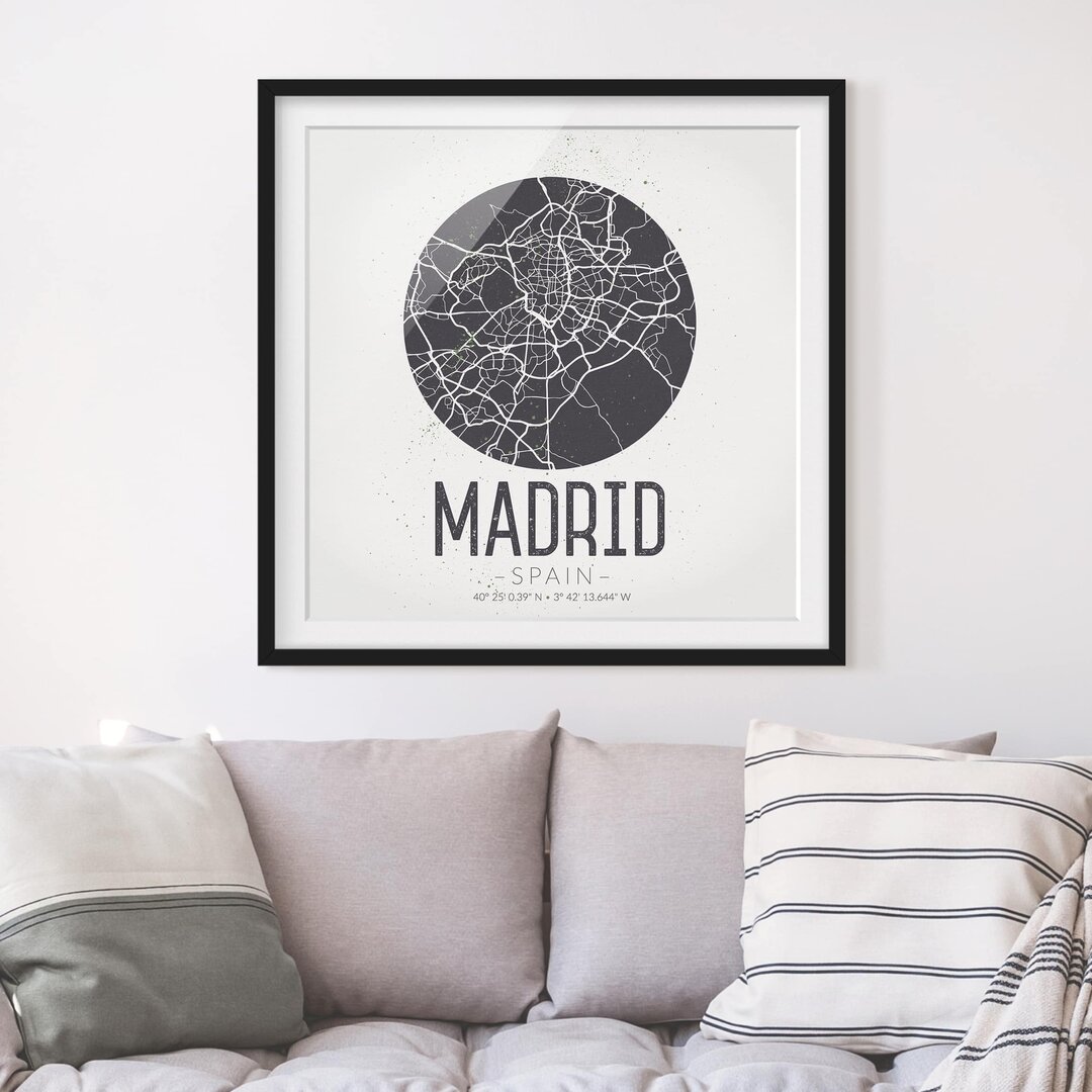 Gerahmter Grafikdruck Stadtplan von Madrid - Classic