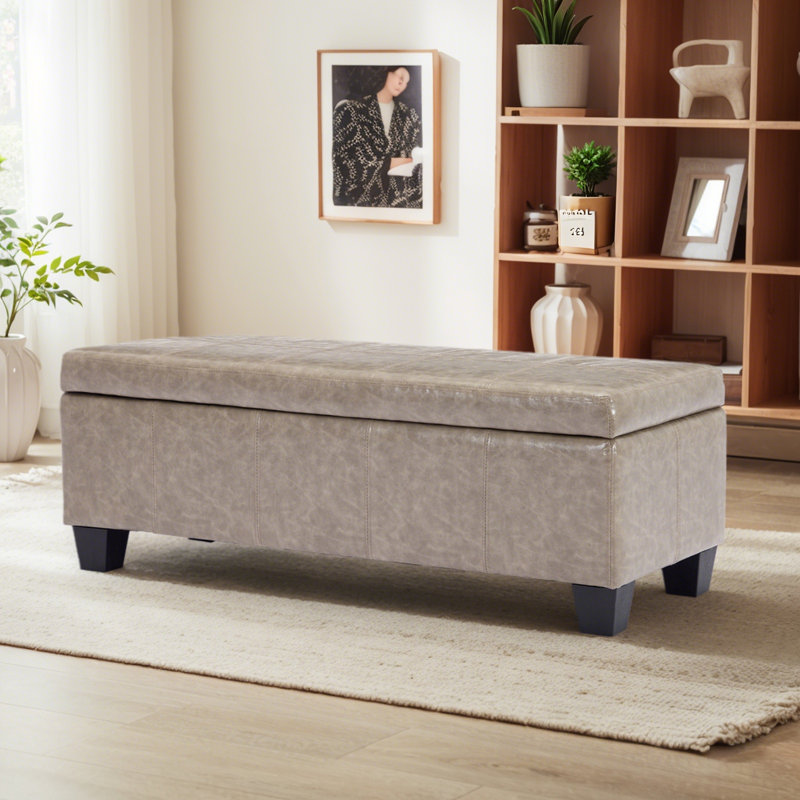 Banc de rangement rectangulaire rembourré avec repose-pieds et tabouret, Gris