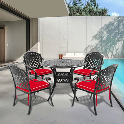 2 chaises de patio en fonte d'aluminium avec coussins décoratifs pour l'extérieur