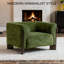 Fauteuil rembourré en chenille vert avec accoudoirs courbés et pieds en bois massif-1810836795
