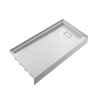 60" X 36" SMC Single-Threshold Shower Base With Right Drain & Complete Drain Assembly