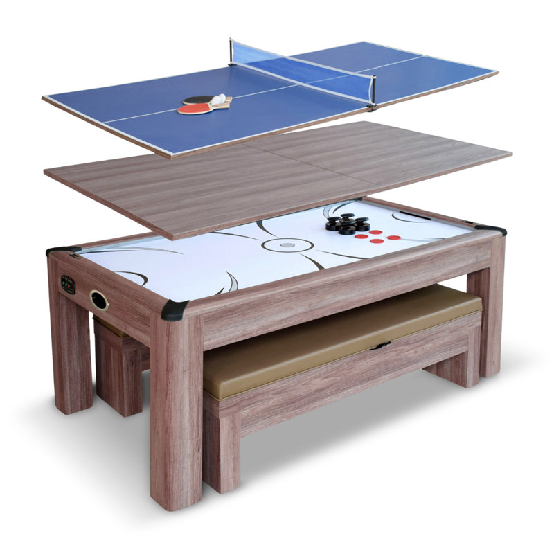 Driftwood 84" 3-in-1 Air Hockey, Ping Pong & Dining Combo Set