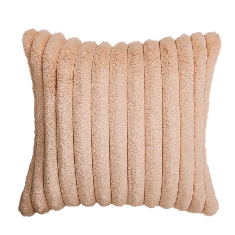 Faux Fur Reversible Throw Pillow, Beige, 18"H x 18"W