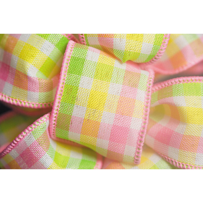 Ruban filaire à carreaux pastel rose, jaune et vert 1,5 po X50Yds