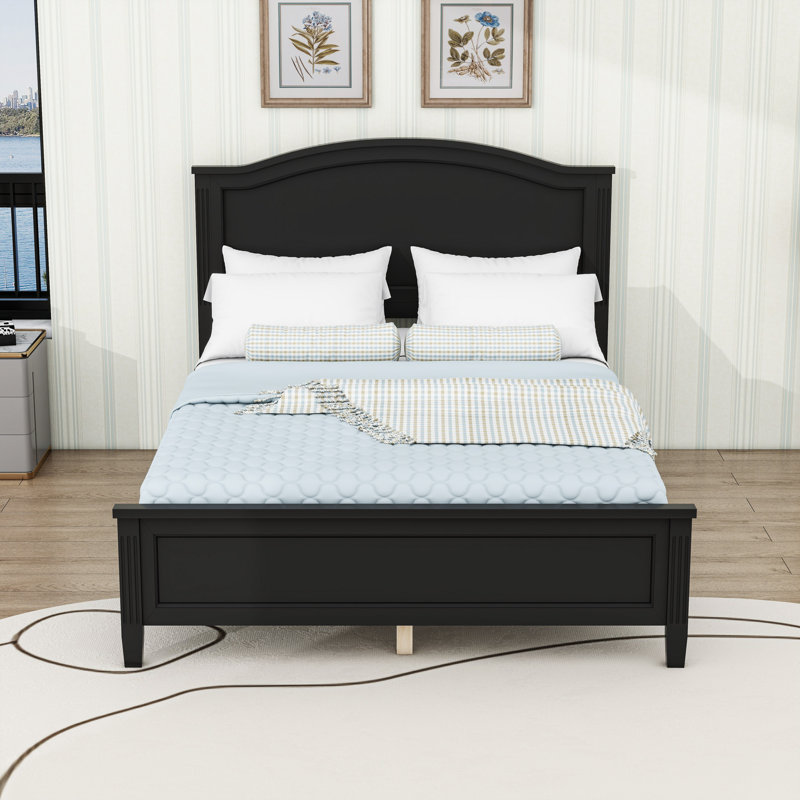 Lit plateforme en bois avec tête de lit, Noir, Lit double