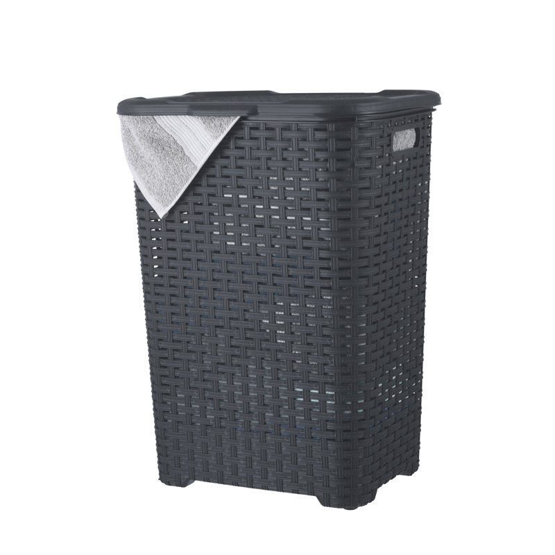 Large Gray Wicker Style Rectangular Laundry Hamper with Lid