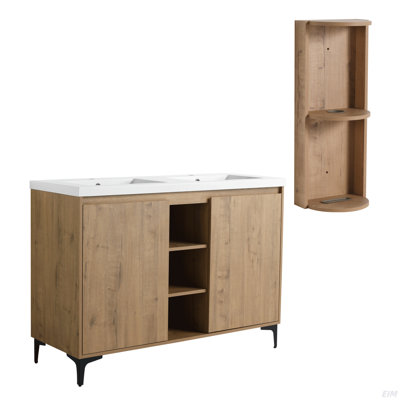 Meuble-lavabo autoportant 48 po avec double lavabo et support de rangement, portes à fermeture douce