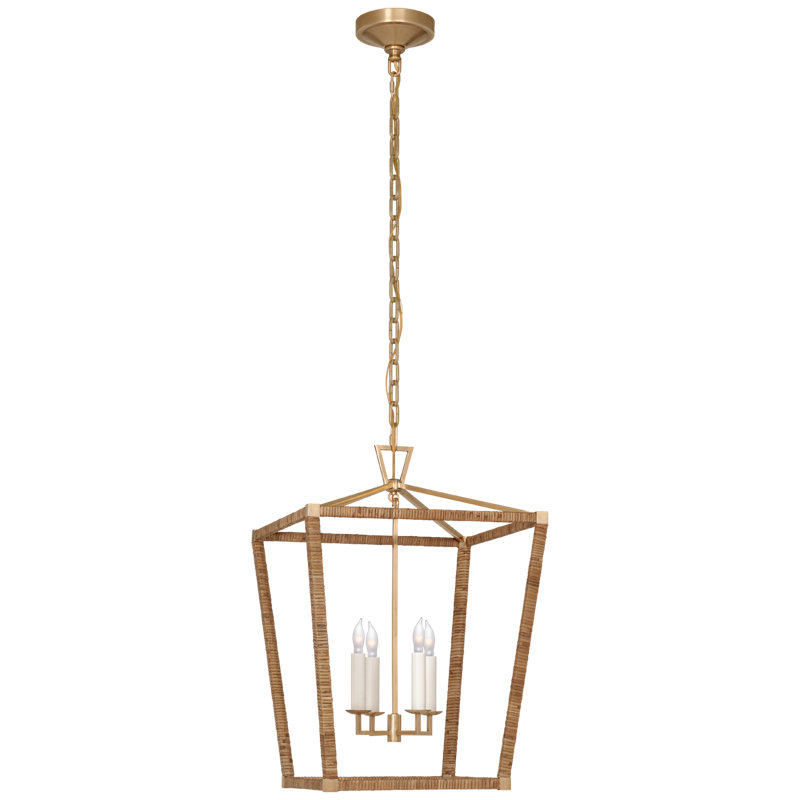 Darlana 4 - Light Square/Rectangle Lantern, Antique-Burnished Brass/Natural Rattan, 24.5" H x 17" W x 17" D