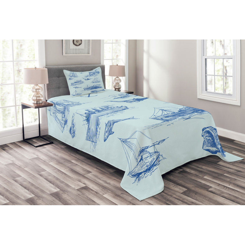 Nautical Bedspread Set with Cushion Cover, 220 x 220 cm
