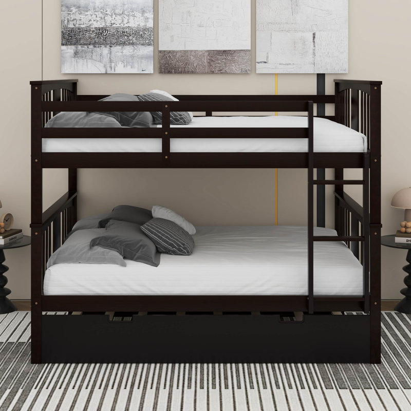 Full Over Full Bunk Bed With Twin Size Trundle And Ladder, Espresso
