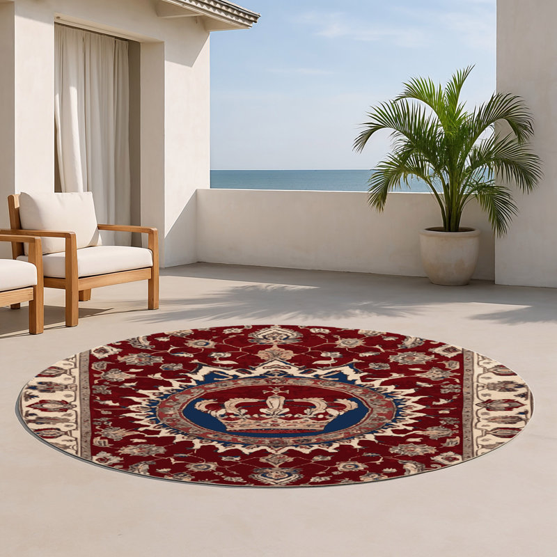 Tapis d'intérieur et d'extérieur rouge Persian, Rond 5 pi