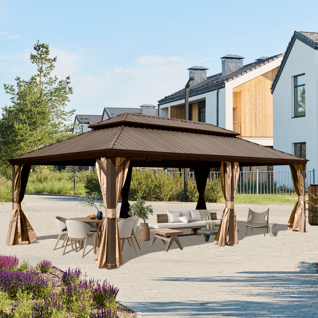 24 Ft. W x 14 Ft. D Aluminum Barrel Gazebo Domi Louvered