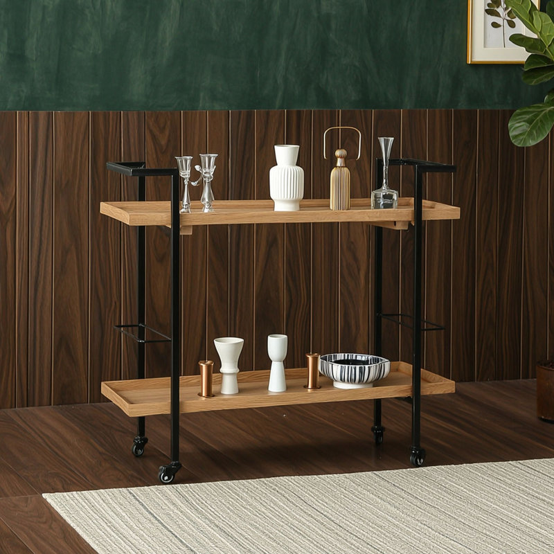 Chariot-bar moderne avec rangement pour bouteilles, Naturel