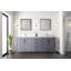 Meuble-lavabo double gris foncé 80 po X P 22 po D, dessus en quartz blanc et ensemble de robinet