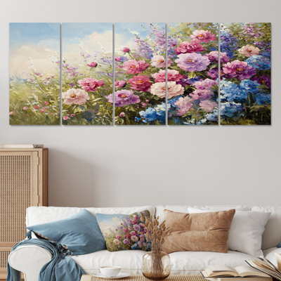 Paysage campagnard fleur de pivoines et de fleurs sauvages I - art mural - décoration murale traditionnelle