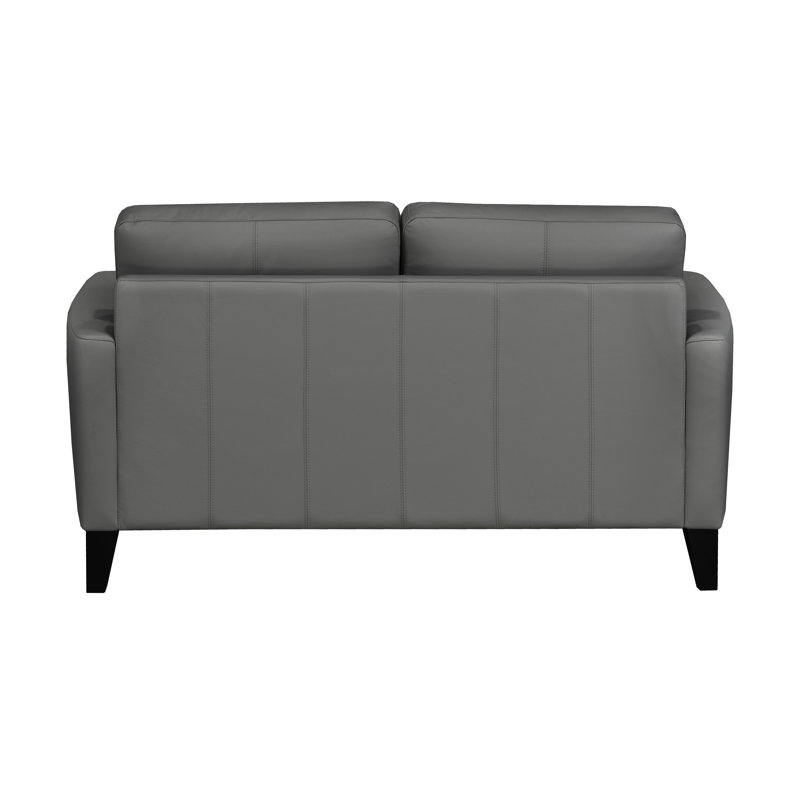Causeuse à accoudoirs carrés en cuir véritable de 60 po Brunet, Cuir véritable gris foncé