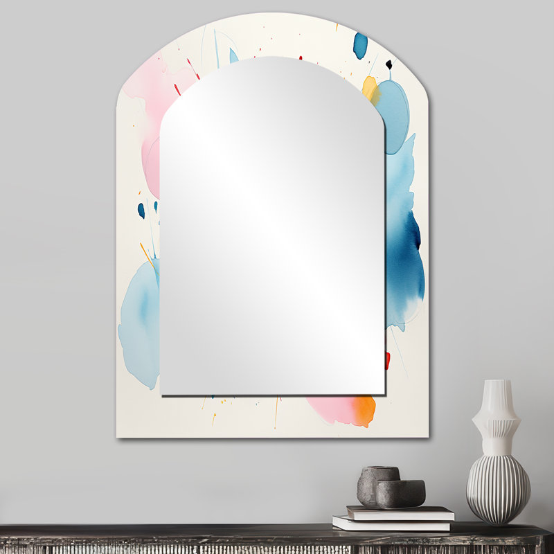 Pastel color geometric ink collage IV - Geometric Asymmetrical Large Wall Mirror, Modern Arch Unique Mirror, Printed Metal Art