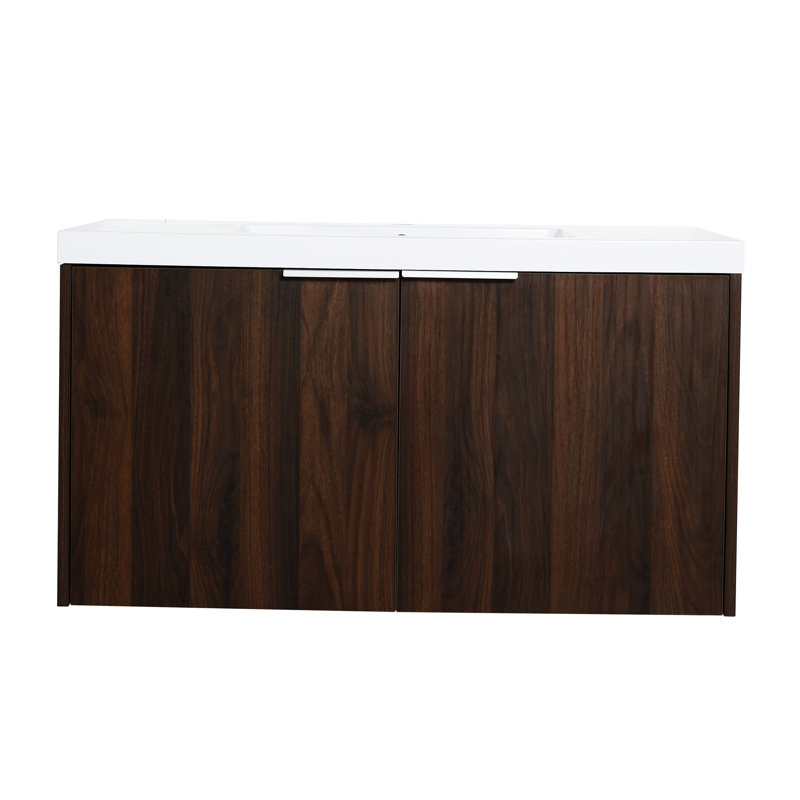 Meuble-lavabo de 36 pouces, esthétique moderne et pratique, porte à fermeture douce, 2 portes, noyer, grand espace de rangement pour les fonctions quotidiennes, lavabo de 36 po