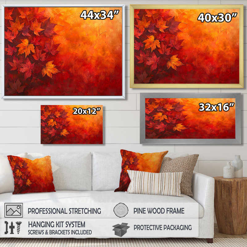 Feuilles d'érable d'automne - art mural pour salon, Reproduction encadrée d'une seule photo, Noir, H 12 po x l 20 po