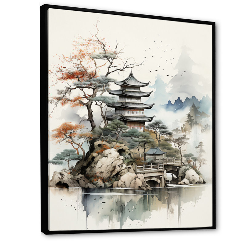 Corann Asian Art Fantasy Sumi II - Art asiatique, reproduction d'art encadrée, 32" H x 16" W, Cadre flottant noir