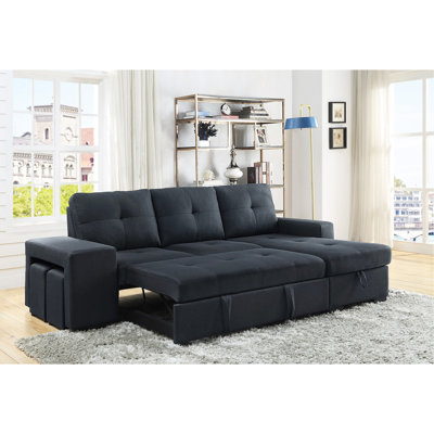 Kristen Upholstered 76 " Linen L-Shaped Sofa Bed