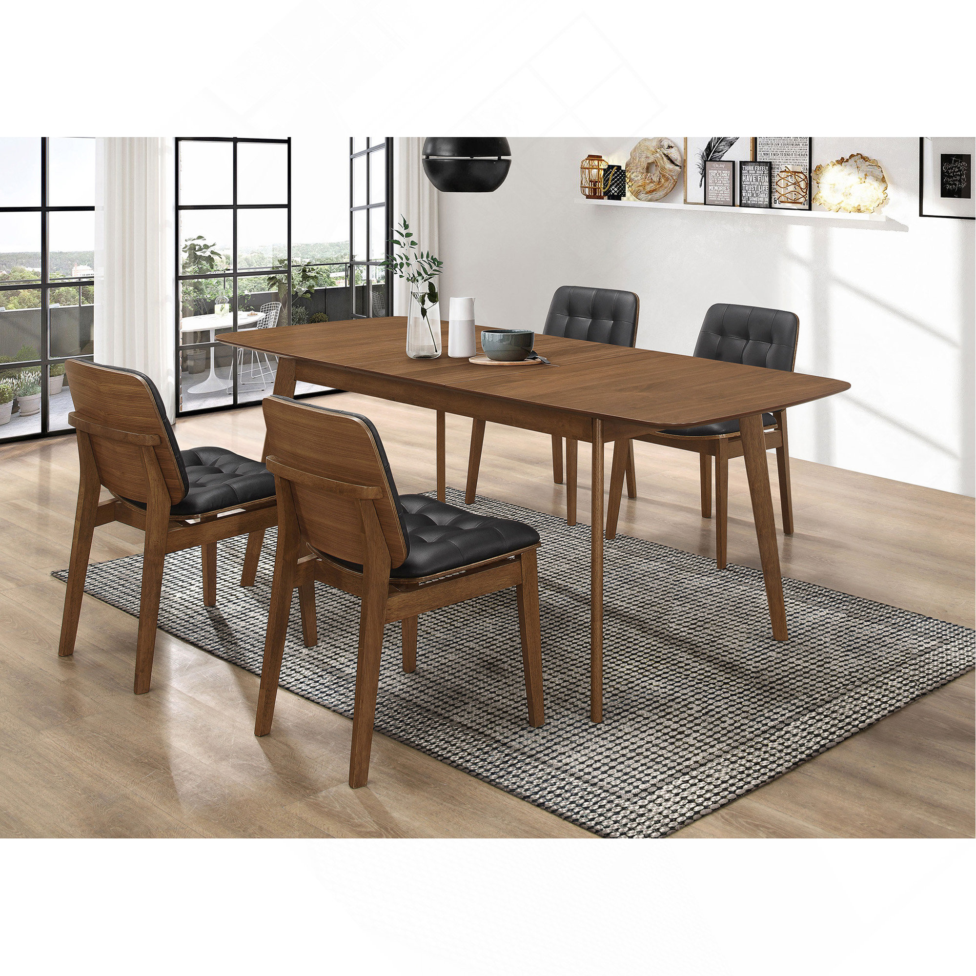 Corrigan Studio Natural Walnut And Black Rectangular Dining Set ...