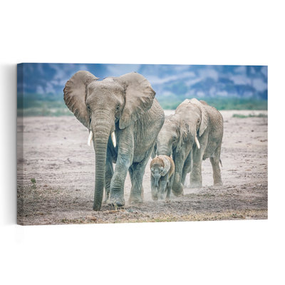 Elephant Family Walk Contemporary Elephant Landscape Nature Wall Art Print by Jeffrey C. Sink - 1 Piece Wrapped Canvas Wall Art