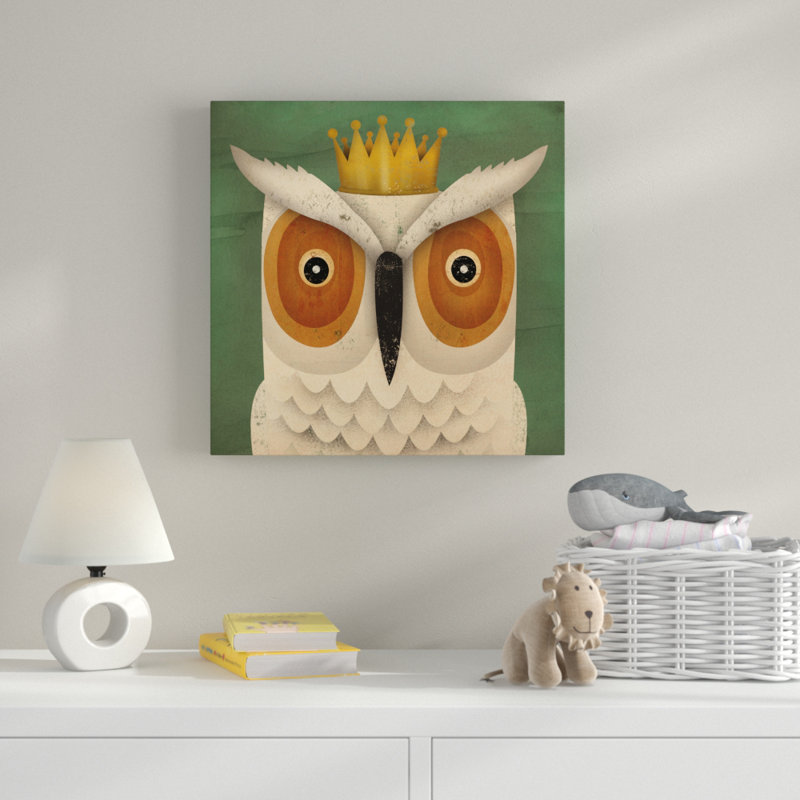 «White Owl with Crown», art sur toile, H 14 po x l 14 po x P 2 po