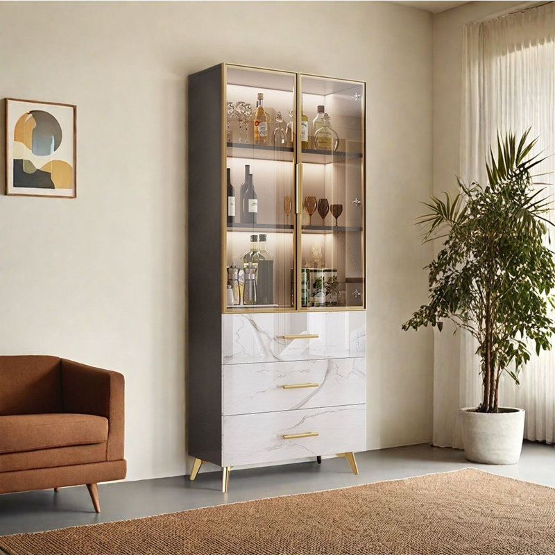 Norik, (3 Shelves) 70.87"H x 35.43"W x 15.75"D, Gold/Gray
