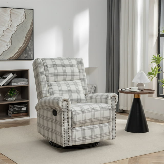 Fauteuil inclinable pivotant Jaq, Lin à carreaux gris