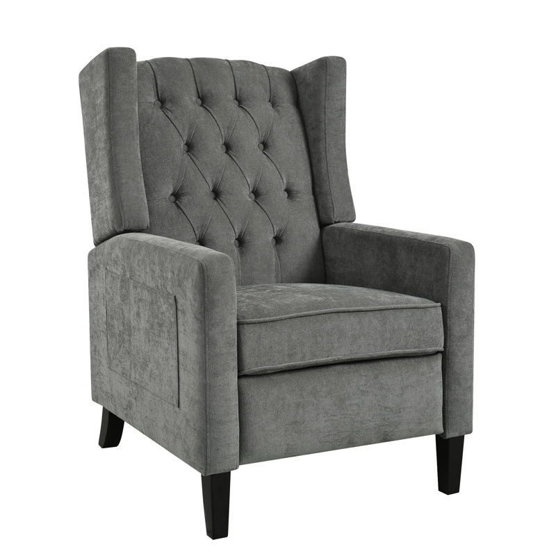 Manual Adjustable WingBack Recliner Chair. with Foldable Side Table, USB Charging ports, Light Gray