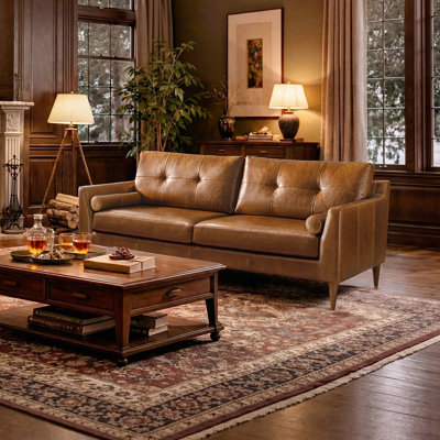 Mariessa 86" Mid-Century Modern Napa Full Top Grain Genuine Leather Sofa