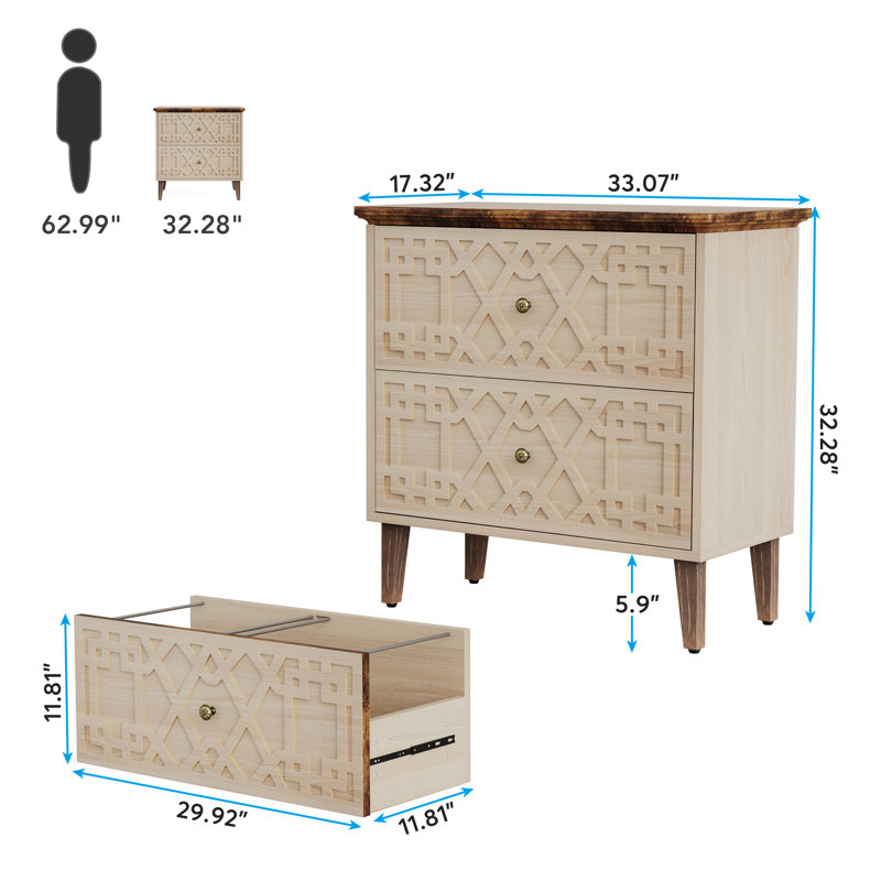 Mahzun 33.07'' Wide 2 -Drawer File Cabinet, Beige