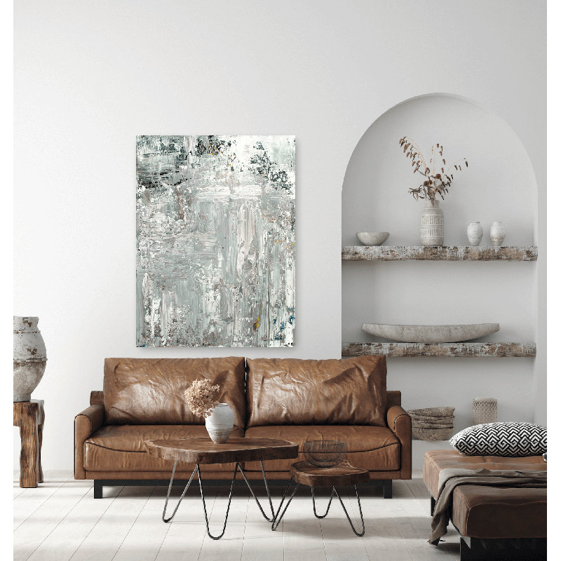 Upturn On Giclee Canvas Hand Embellished Art, White Framed Canvas, 49.5" H x 37.5" W x 1.75" D