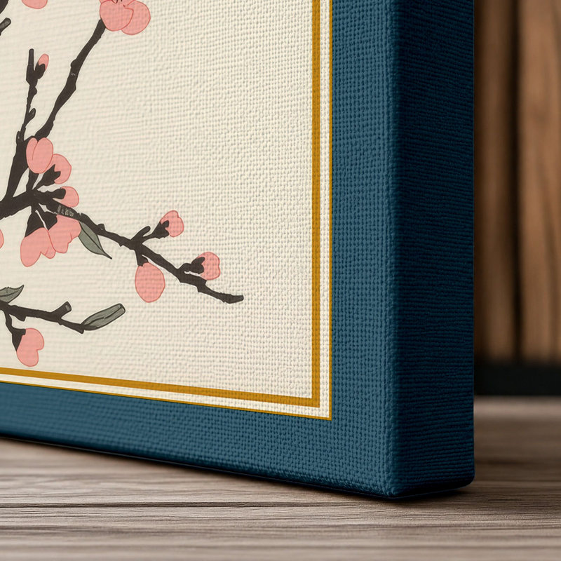 Moonlit Cherry Blossom Japandi - Wrapped Canvas, 18x12 - 45.7 x 30.5 cm, Teal Border