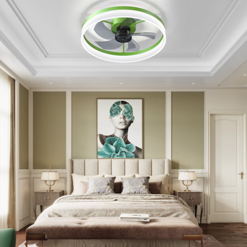 Ceiling Fans With Lights Dimmable LED Embedded Installation Of Thin Modern Ceiling Fans(Purple), Green