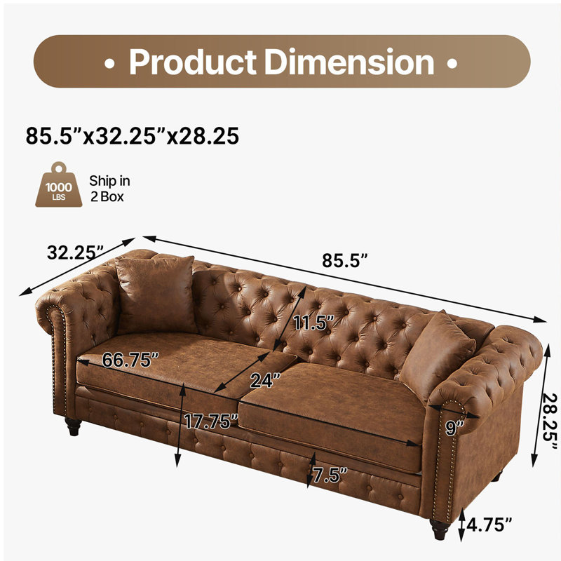 Canapé Chesterfield 85,5 po Air Leather, Brown