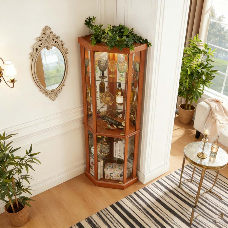 Vitrine lumineuse en coin, Chêne foncé
