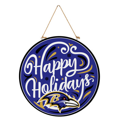 Baltimore Ravens Holiday Round Door Décor with Hanging Rope, 18x18