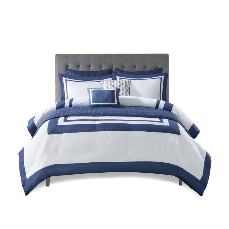 8 Piece Comforter And Quilt Set Collection Navy King/Cal King