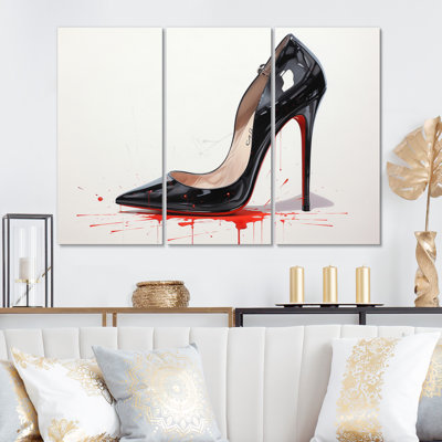 «Fashion High Red and Black High Heels Sleek Silhouette III», reproduction sur toile 3 pièces