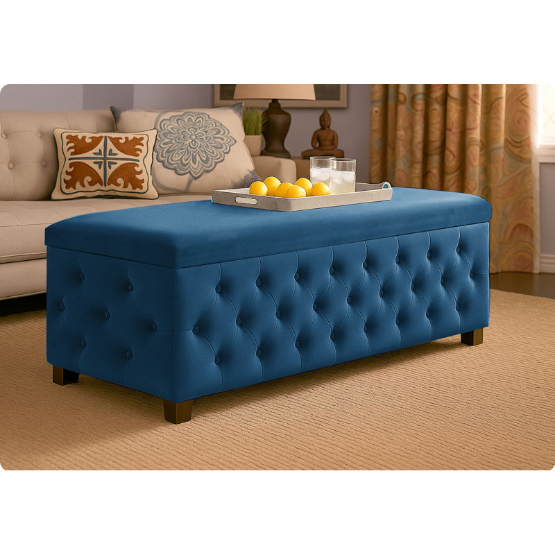 Empire Wide Chesterfield Rectangle Solid Color Standard Ottoman Storage Bench, Plush Velvet Upholstered Coffee Table with Legs