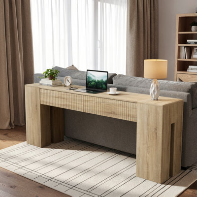 63'' Wood Console Table with Drawers, Farmhouse Entryway Table with Open Storage Shelf,Couch Table Behind,Long Foyer Tables for entryway, Sofa for Living Room Hallway,Natural