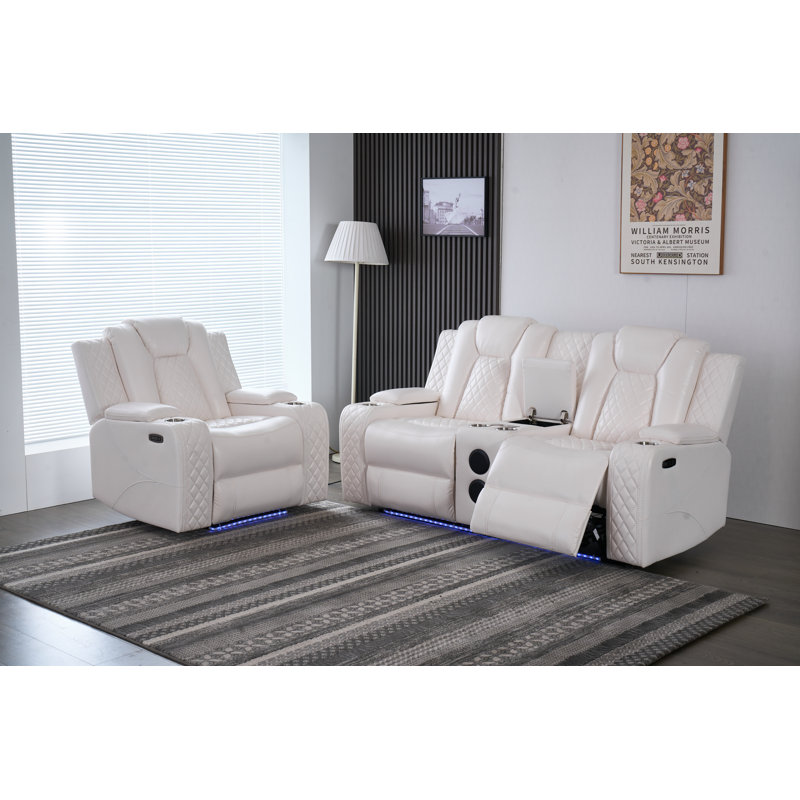 Ensemble 2 pièces de causeuse inclinable électrique moderne avec haut-parleurs Bluetooth, recharge sans fil, éclairage DEL et rangement caché