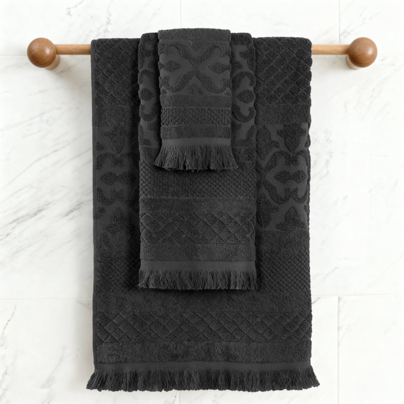 Ensemble de serviettes en coton 3 pièces Blue Nile Mills, Ensemble 3 serviettes de bain, Noir