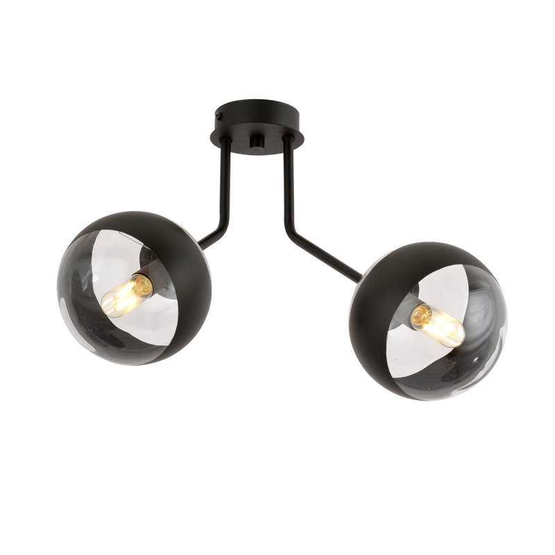 Delph Glass Semi Flush Mount, Transparent/Black