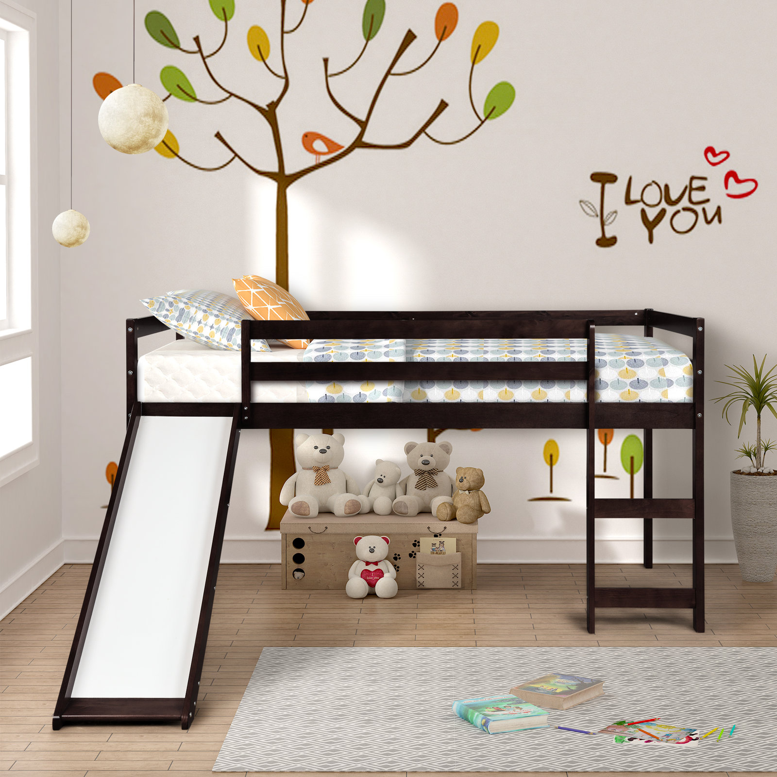 Allain Twin Solid Wood Loft Bed by Harper&Bright Designs, Espresso
