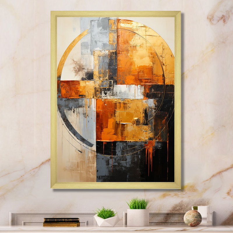 Croissants noir et cuivre - Formes abstraites, impressions sur toile, H 40 po x l 30 po x P 1,5 po, Cadre doré simple